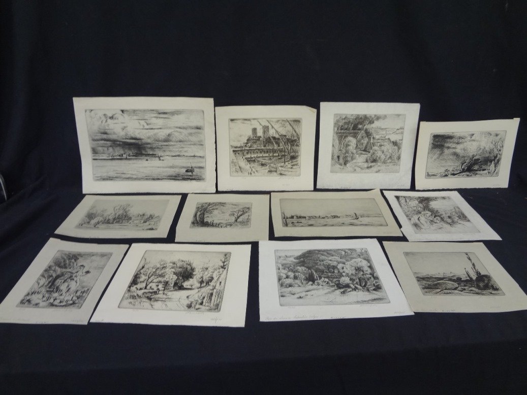 (12) Etchings Unknown French Artist; Numbered, signed (1 of 10)