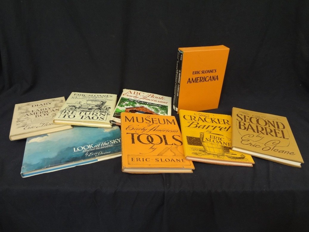Eric Sloane Book Lot: "The Second Barrel", "Americana": Eric Sloane Book Lot: "The Second Barrel", "Americana": A nice group of Eric Sloane books. Eric Sloane Americana (3) book set with slip case. Set includes American Barns and Covered Bridges, Our Vanis