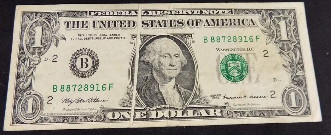 United States $1 Dollar Bill Fold over on front Print: United States $1 Dollar Bill Fold over on front Print Error