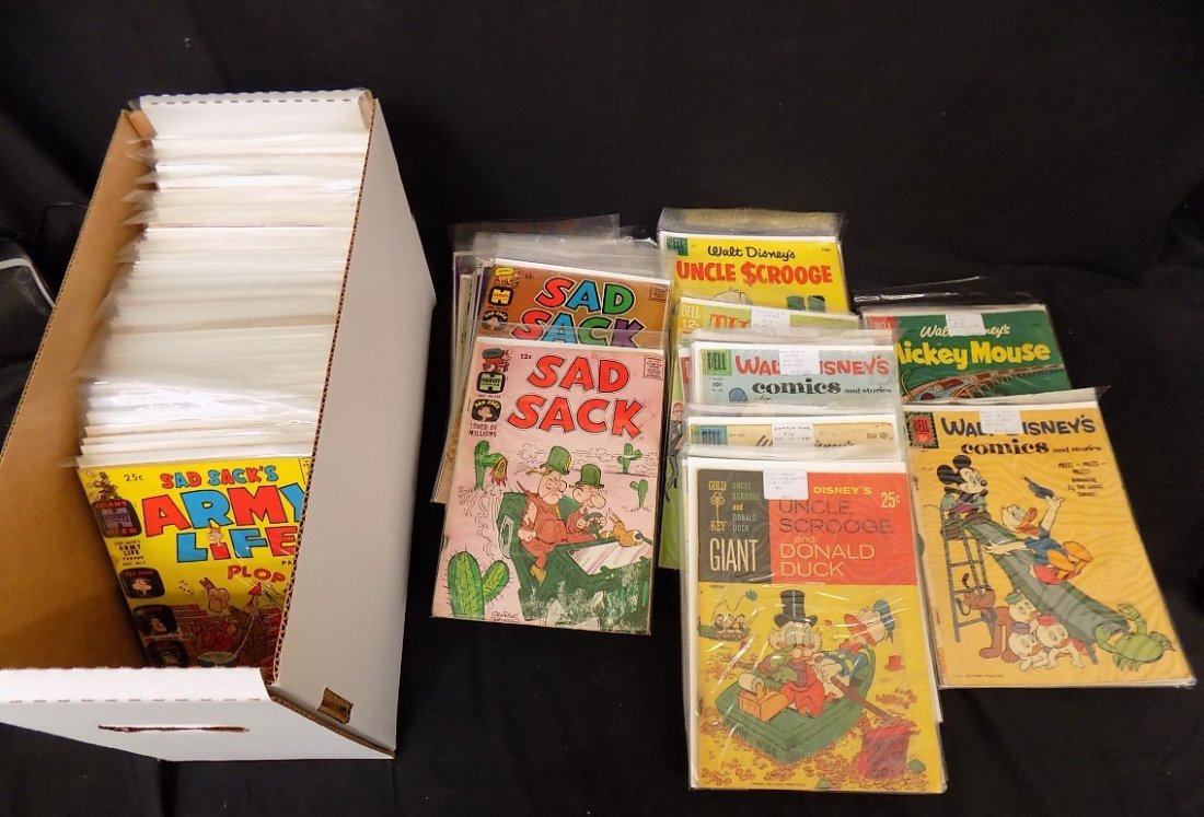 1960's Box of Comic Books Mickey Mouse, Sad: 1960's Box of Comic Books Mickey Mouse, Sad Sack, Uncle Scrooge+++