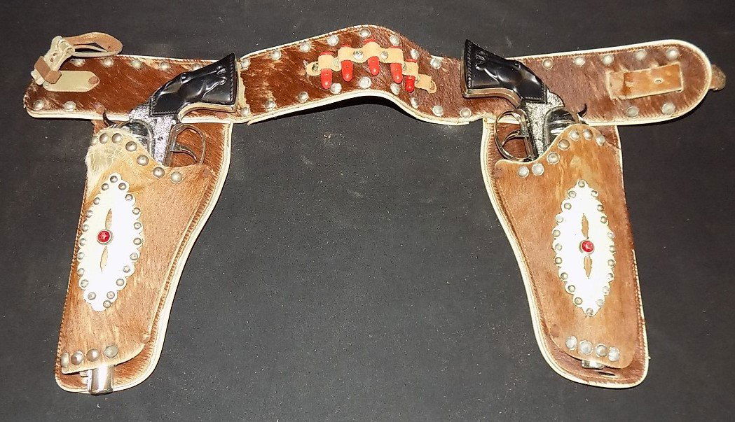 Vintage 1950's Lone Star Big Six Double Toy Cap Guns: Vintage 1950's Lone Star Big Six Double Toy Cap Guns Set W/Holster. Triggers work and 'snap'