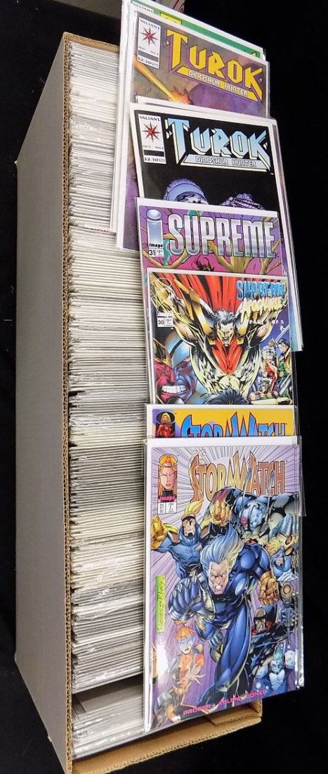 4 Boxes of Newer Comic Books including X-Men,: 4 Boxes of Newer Comic Books including X-Men, Stormwatch, Hulk, Hellstorm ++ Boxes are sorted in alphabetical order and contain misc comic books including the ones above. Please note Shipping will be