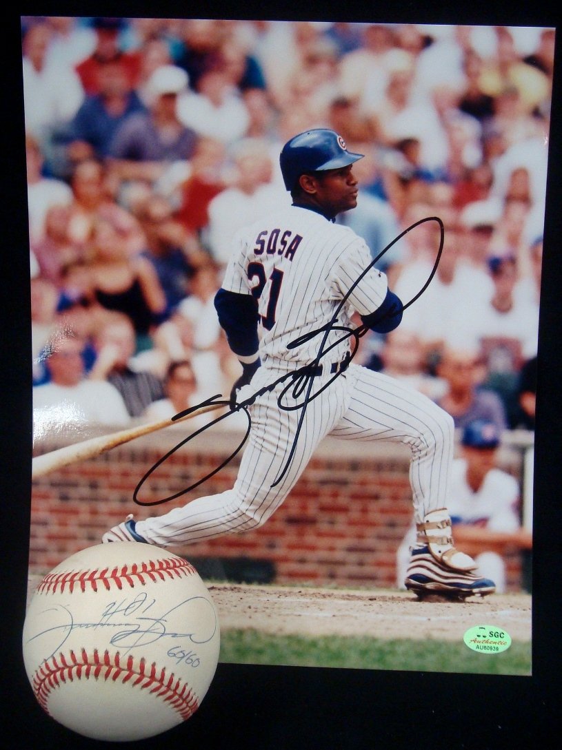 Sammy Sosa Autographed Ltd Ed ONL Baseball and 8x10 (1 of 3)