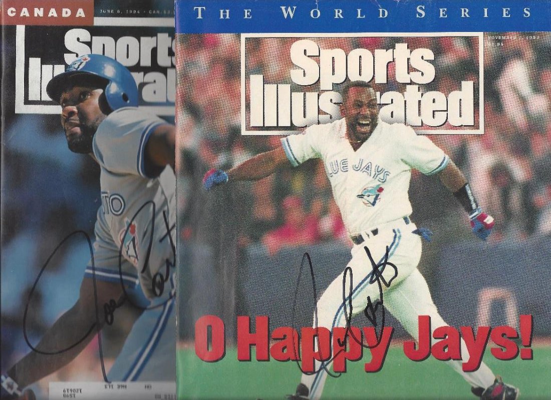Pair of Joe Carter Autographed 1990's Sports: Pair of Joe Carter Autographed 1990's Sports Illustrated Magazines; nice pair of SI's signed by the 5x All-Star on the covers; includes November 1, 1993 with headline "O Happy Jays - Toronto Hero Joe 
