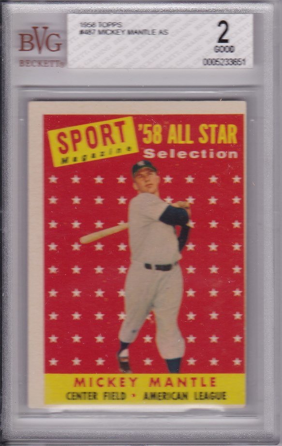 1958 Topps #487 Mickey Mantle All-Star Card, Graded (1 of 2)