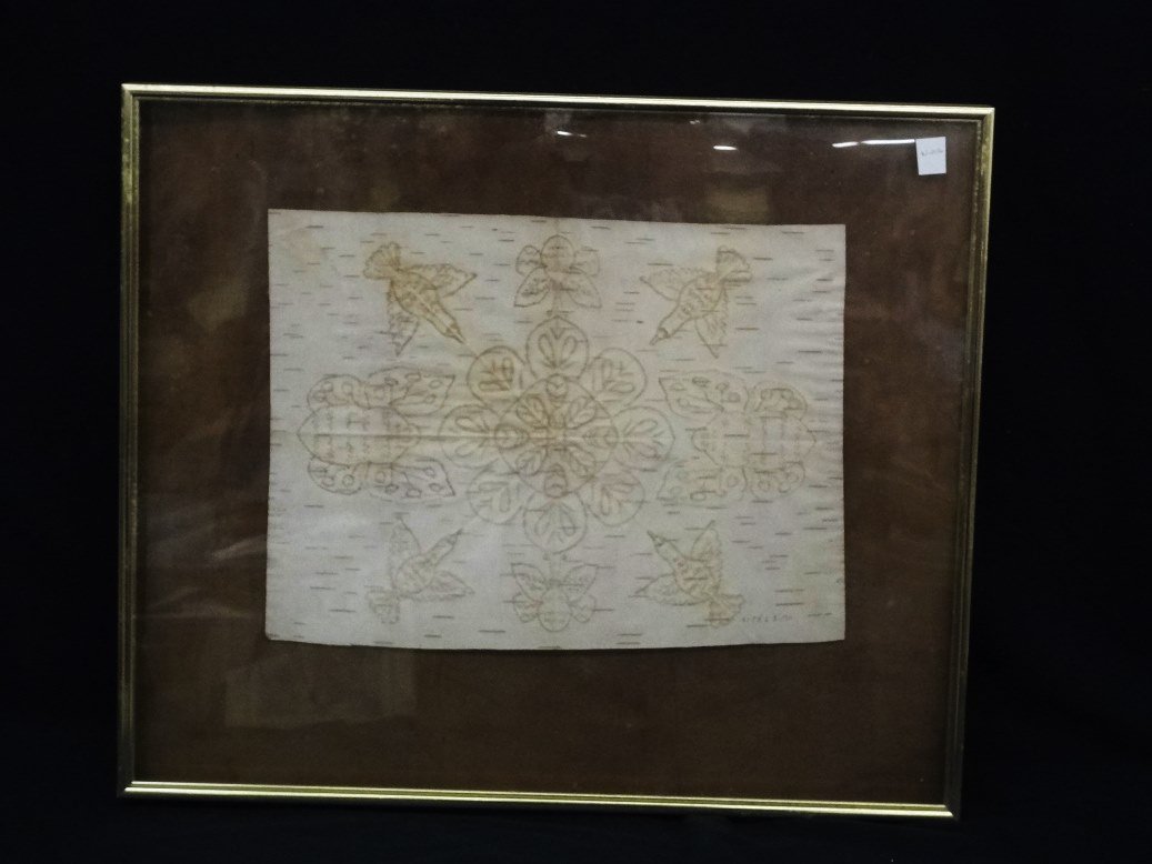 Cree artist Angelique Merasty, Birch Bark Bite Painting (1 of 3)