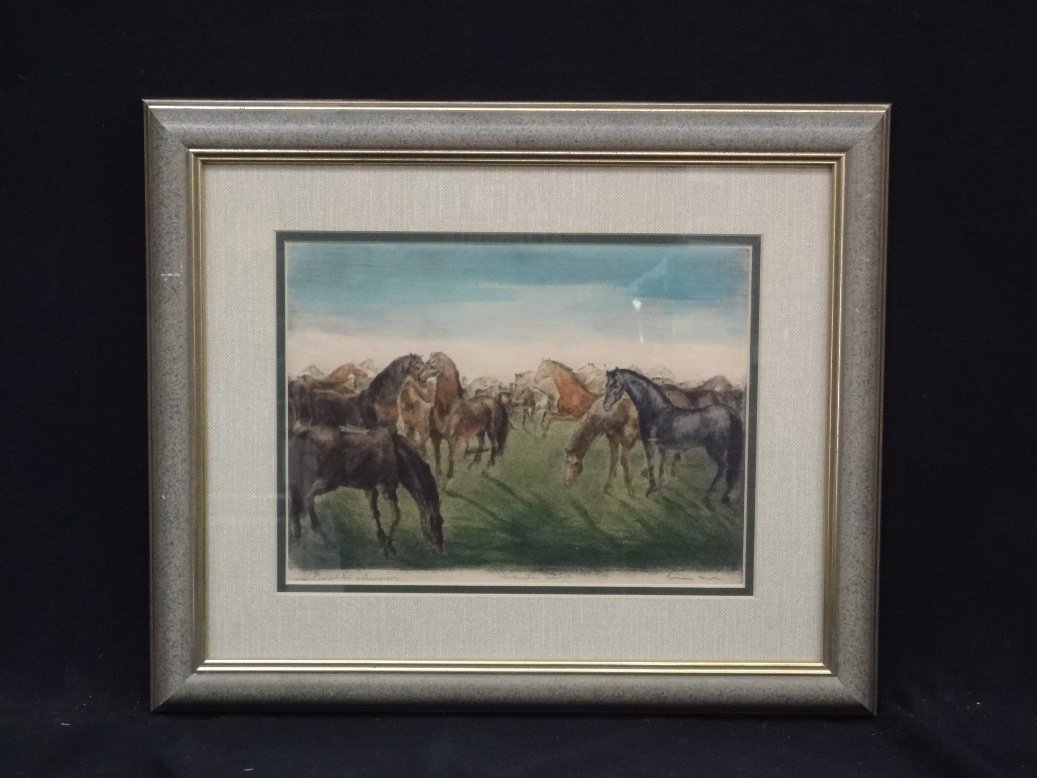 Watercolor "Horses" unknown artist Matted and Framed (1 of 5)