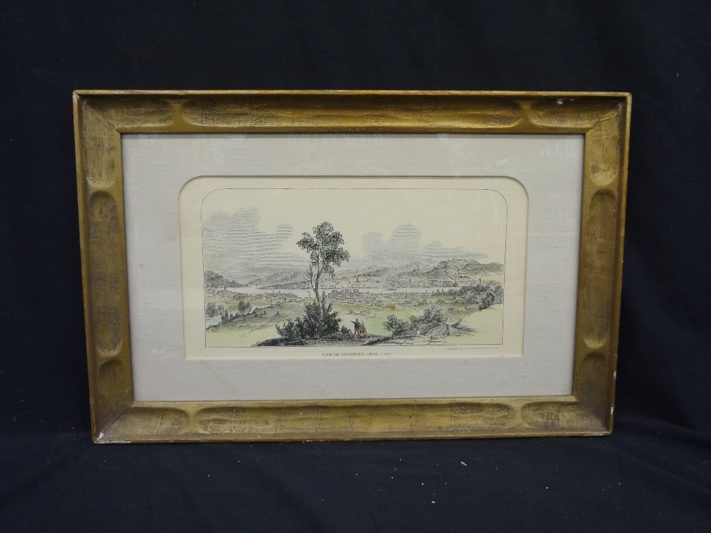 View of Cincinnati, Ohio Hand Colored Engraving 1853: View of Cincinnati, Ohio Hand Colored Engraving 1853: Published by the Munson Gallery in New Haven Connecticut, matted and framed and measuring 23x15. Slight water damage on left bottom corner of the 