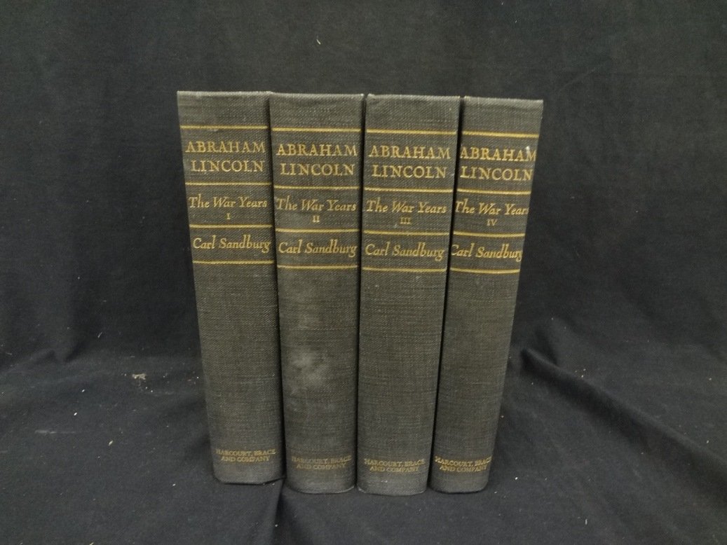 Carl Sandburg "Abraham Lincoln The War Years Volumes: Carl Sandburg "Abraham Lincoln The War Years Volumes I-IV 1939: A nice set of 4 volumes by Carl Sandburg. Dark Blue Boards with 426 Half tones of photographs and 244 cuts of cartoons, letters, and doc