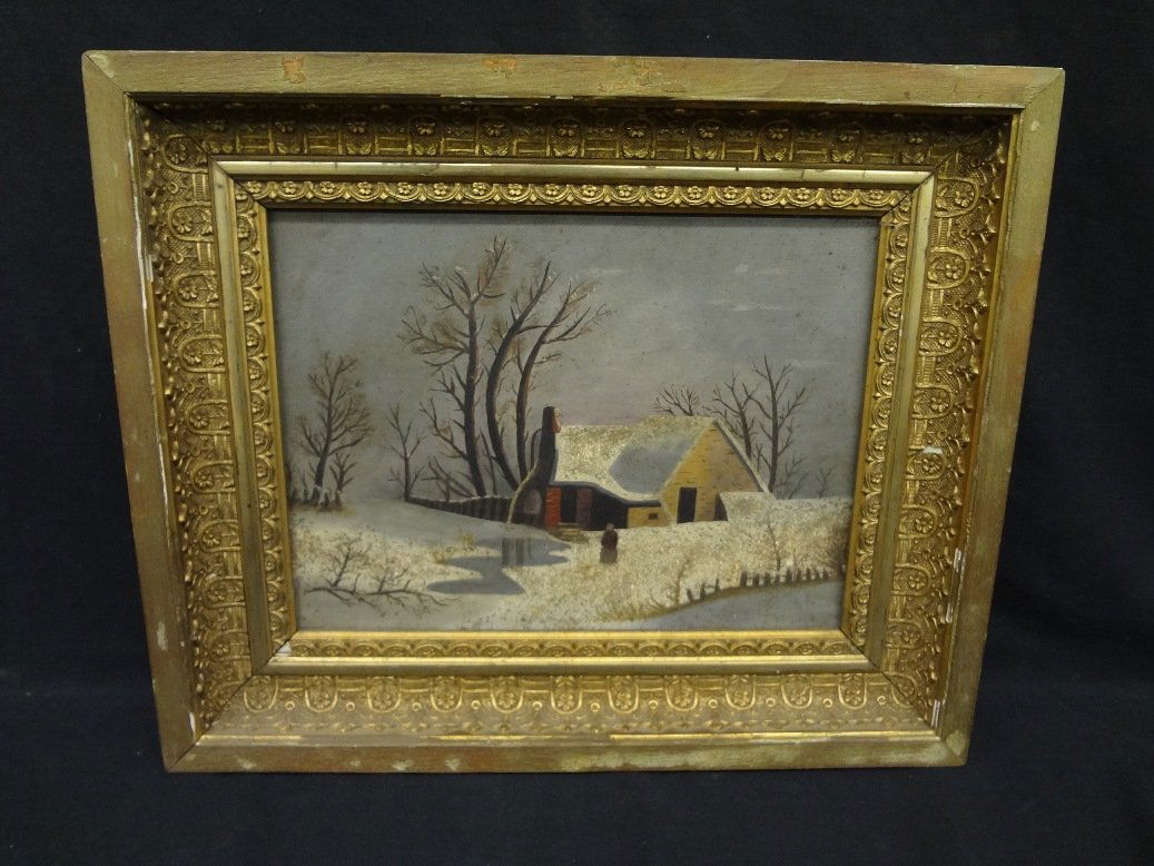 Original Oil on Canvas "Cabin in the Woods" Late 1800's (1 of 4)