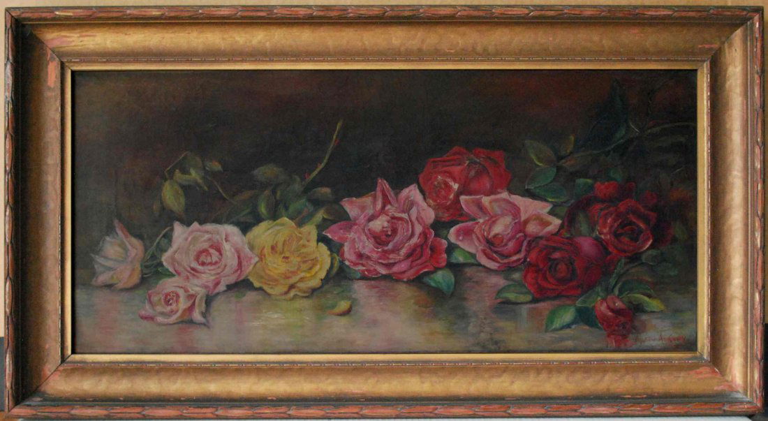 19th c Roses, Oil On Canvas Mary Nedrow Ankney (1 of 3)