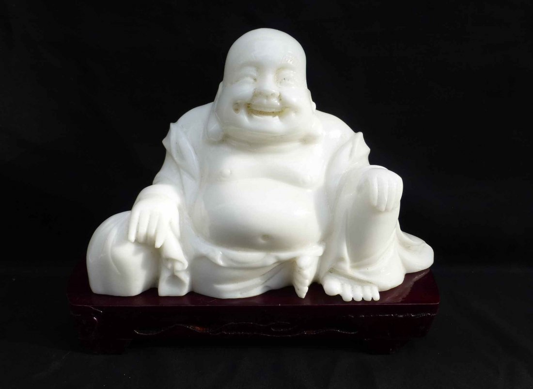 White Jade Happy Maitreya Buddha Statue 1985 Grams (1 of 7)