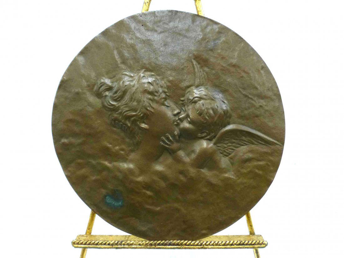Victorian Woman & Cherub Bronze Wall Plaque (1 of 2)