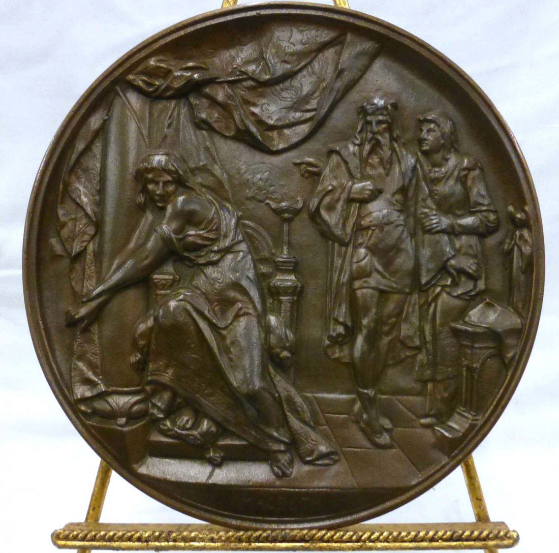 Victorian Bronze Round Wall Plaque (1 of 2)