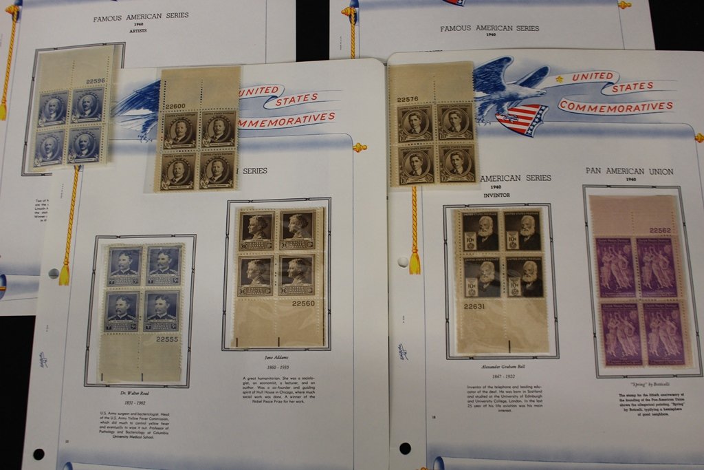United States Scott 859-893 VF OG NH P.Blocks SCV.$265+: Very nice, post office fresh set of Famous American plate blocks, Scott 859-893, Unused with VF centering, full never hinged original gum. 2016 SCV.$265