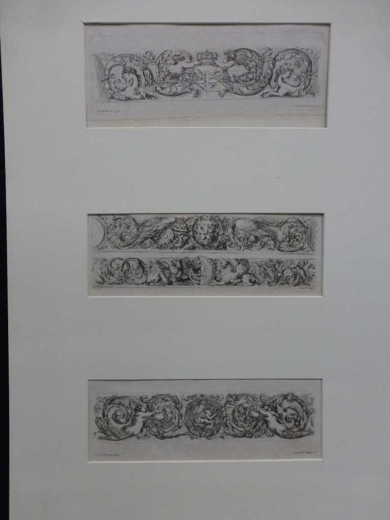Della Bella, Stefano Etchings 3 Friezes: Etchings are from the Original Plates wove paper, age unknown, estimate 17th - 18th century. Series of three etchings numebred 3,4, and 7, page sizes are approx 12 3/8" x 8 1/4"