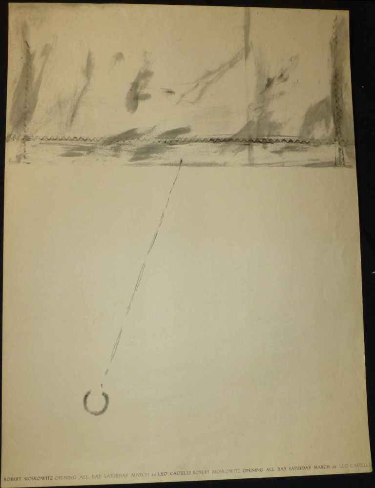 Robert Moskowitz Leo Castelli Gallery Show Poster Litho: Original Lithograph from Moskowit's First Solo Show at Leo Castelli's Gallery on March 10th, 1962, unsigned. Appears partial sketch, perhaps done by Moskowitz in pencil on reverse. 24" x 17 3/4". A ve