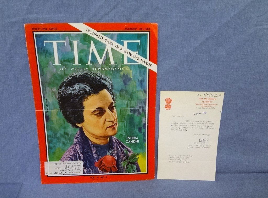 Indira Gandhi Autographed Time Magazine Cover 1-28-66 (1 of 2)