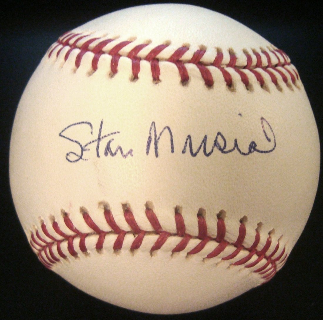 Stan Musial Single Signed MLB Bud Selig Baseball: Stan Musial Single Signed MLB Bud Selig Baseball; signed on the sweet spot by the Hall of Famer on the sweet spot in blue ballpoint pen; nice, clean signature on a bright ball that displays nicely. MA