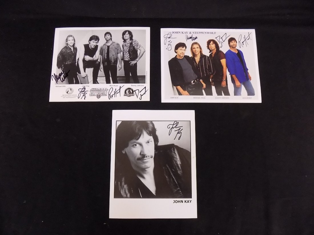 (3) John Kay & Steppenwolf Autographed 8 x 10 Photos: (3) John Kay & Steppenwolf Autographed 8 x 10 Photos. 1 photo signed just by John Kay the other 2 signed by all the band, 4 autos on each