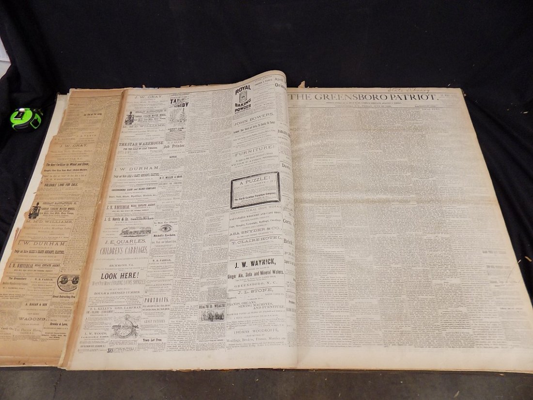 Greensboro North Carolina Patriot 1888 Bound Newspaper: Greensboro North Carolina Patriot 1888 Bound Newspaper Stories Ads. First part of the book has dry and brittle pages. 2nd half of book is flexible