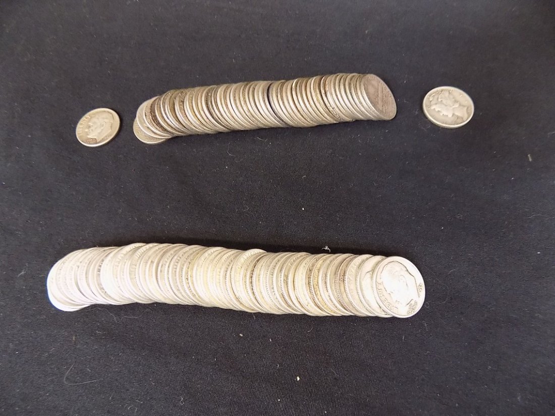 $10 Face Value 2 Rolls Pre-1964 Roosevelt + Mercury: $10 Face Value 2 Rolls Pre-1964 Roosevelt + Mercury Dines 90% Silver 100 Coins Total 1 full roll pre -1964 Roosevelt dimes, 2nd roll is a mix between Mercury and pre64 Roosevelt dimes