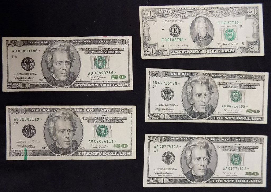 $100 Face Value United States $20 Dollar Bill Star: $100 Face Value United States $20 Dollar Bill Star Notes