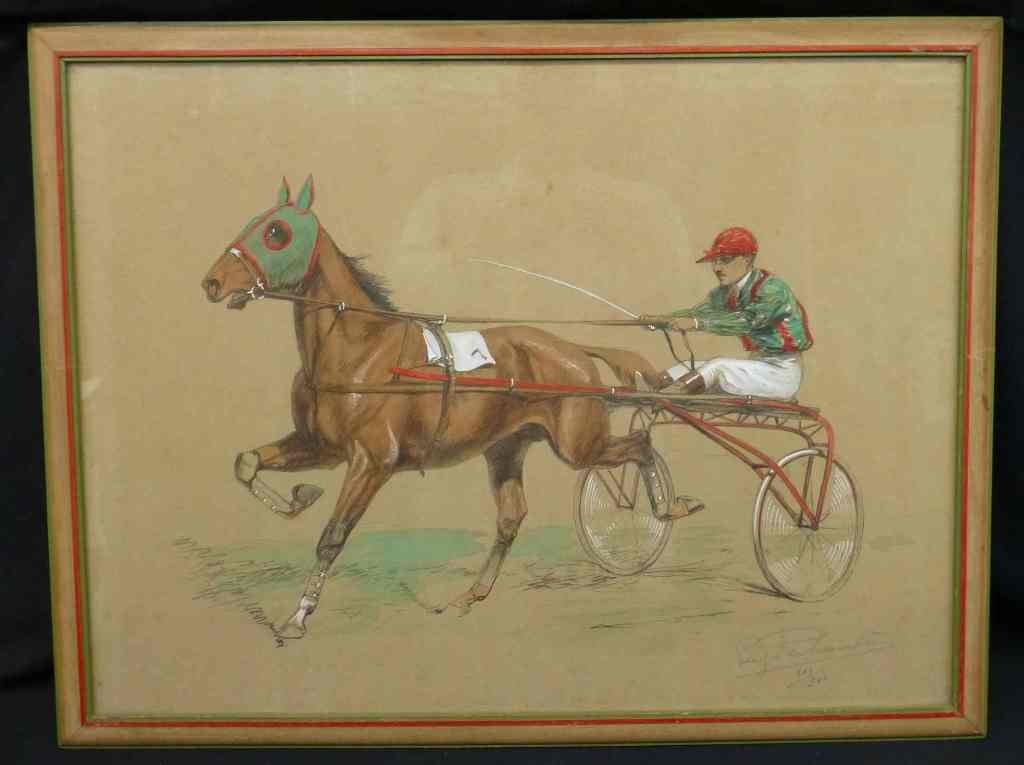 Eugune Pechaubes Signed Charcoal on Paper Chariot Race (1 of 3)
