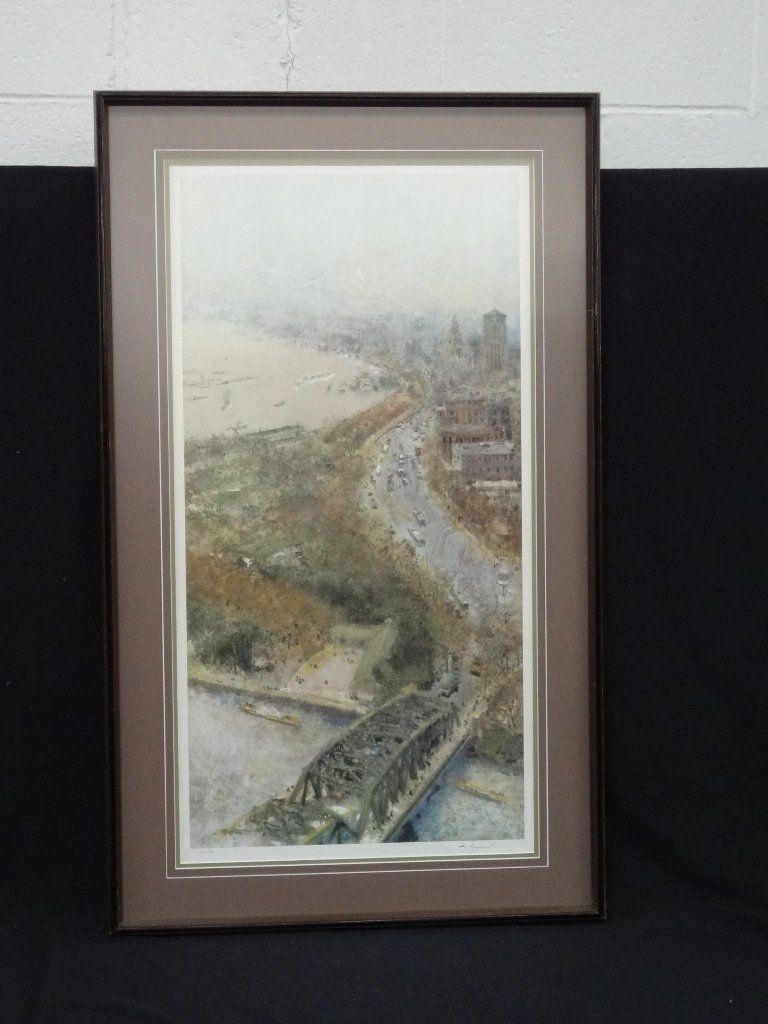 Chen Chi Signed Lithograph Matted and Framed 182/950: Chen Chi Signed Lithograph Matted and Framed 182/950: Signed and numbered 182/500, measures 23.5 x 39.5. Frame has some dings but the print is really nice. This is from his Shanghai Print series.