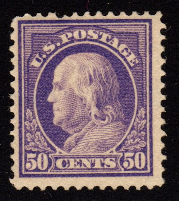 United States Scott 422 F-VF OG LH SCV.$225 PF cert: Perf 12 Franklin, Scott 422, Unused with F-VF centering, previously hinged original gum. Comes with a laminated 2015 PF cert that states "....previously hinged Scott 422 with a double line watermark a
