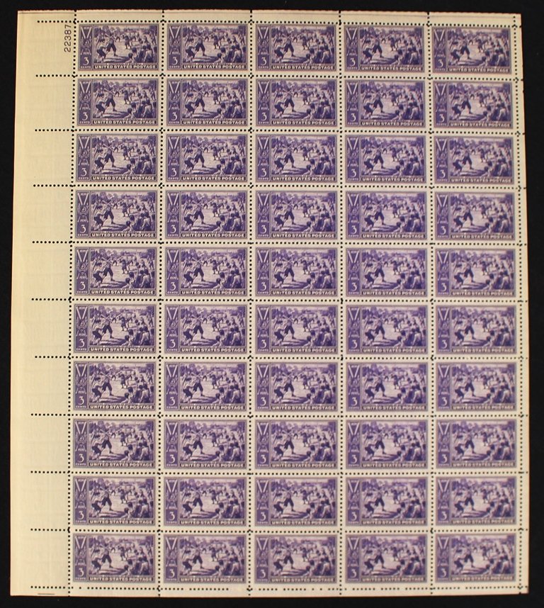 United States Scott 855 Baseball Centennial Sheet: Post office fresh sheet of 50, Scott 855, Unused with VF centering, full never hinged original gum. 2016 SCV.$88