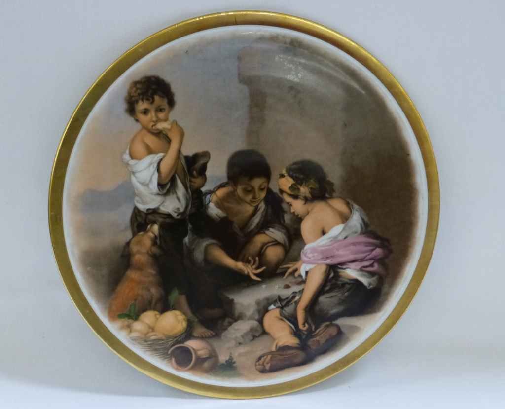Bartolome Esteban Murillo Porcelain Charger by: 13" charger featuring a scene of Murillo Boys Playing, marked Rosenthal germany