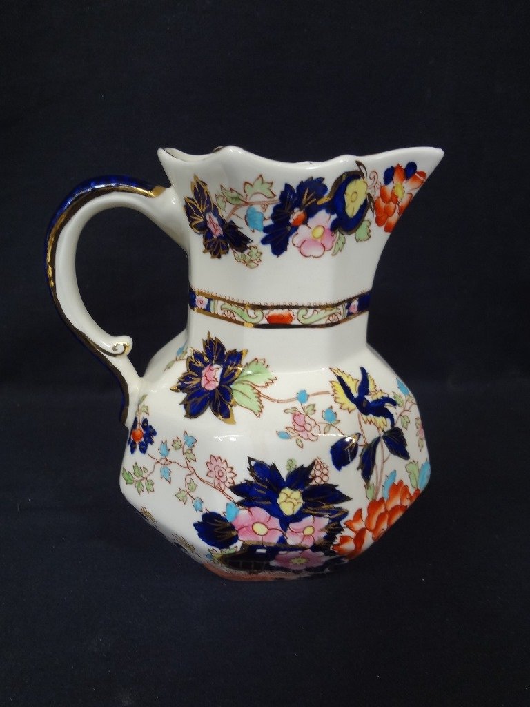 Mason's Patent Ironstone China Pitcher Late 19th: Mason's Patent Ironstone China Pitcher Late 19th century: A nice pitcher marked Mason's Patent Ironstone. Mark "Man-Down" on bottom. Very colorful with no condition issues.