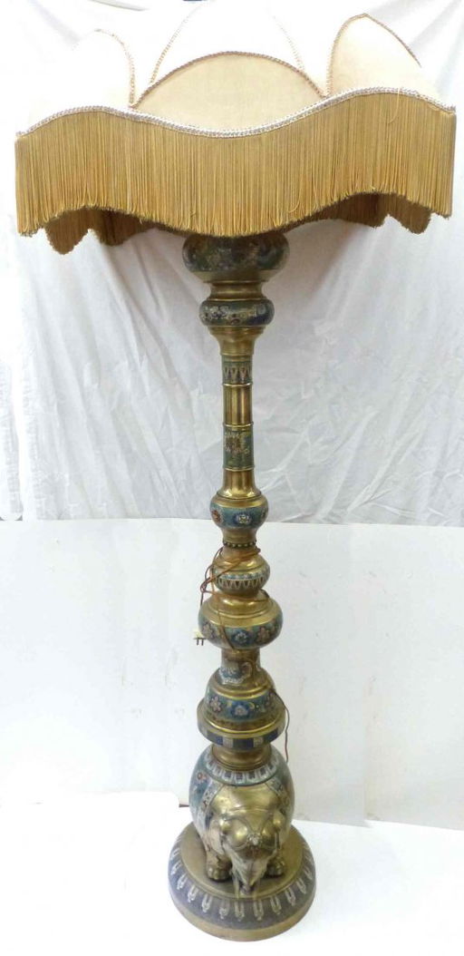 Chinese Cloisonne Floor Lamp Elephant Base Shade