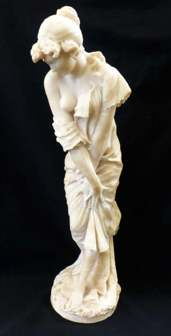 Art Nouveau Alabaster Bare Breasted Female Figure: 17" tall, no markings found