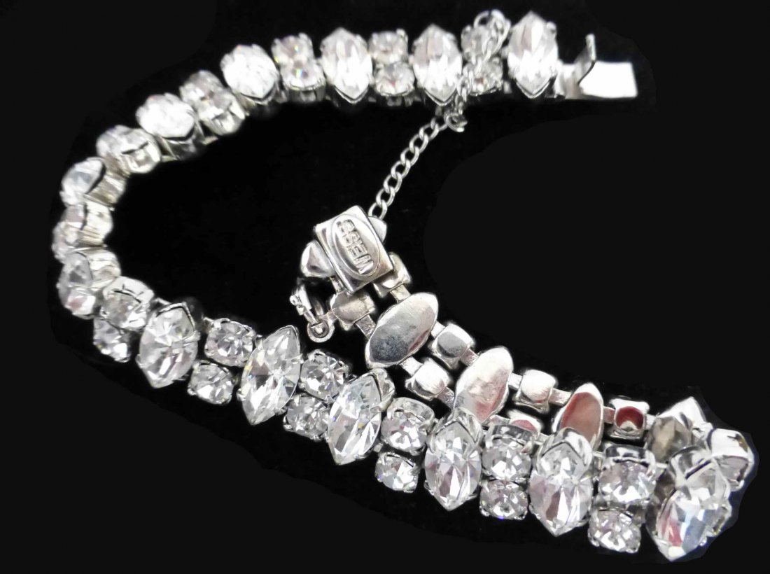 Vinatge WEISS Marquise Cut Rhinestone Bracelet: Vinatge WEISS Marquise Cut and alternating paired round Rhinestone Bracelet, with Safety Chain. approx. 6 1/2" long