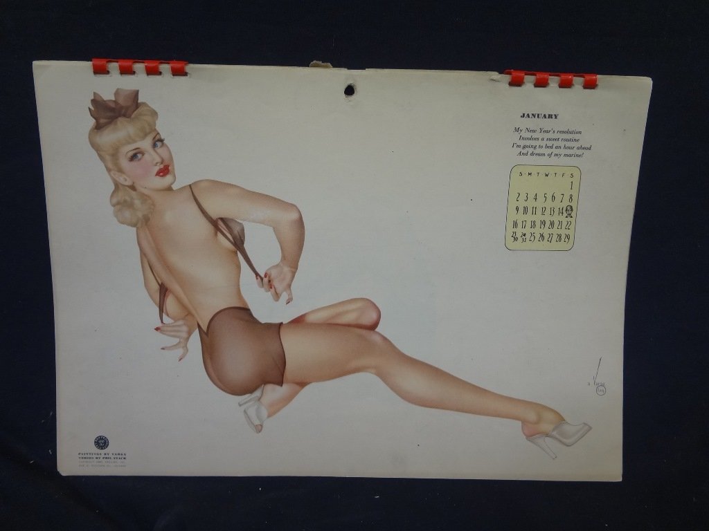 Alberto Vargas Esquire 1944 Vargas Pin Up Calendar: Alberto Vargas Esquire 1944 Ringed Pin-Up Girl Calendar: Just a wonderful intact 1944 Esquire Magazine Alberto Vargas Calendar. All pages intact, with light toning but otherwise in excellent condition