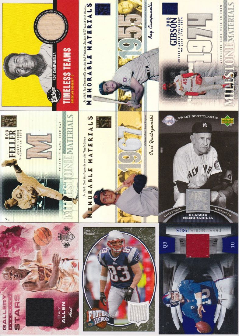 Lot of (16) Game Used Various Sport Cards w Hall of (1 of 3)