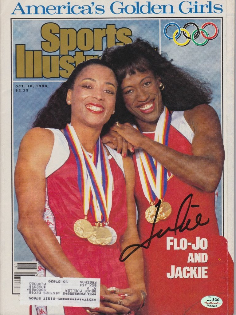 1988 Jackie Joyner-Kersee Autographed Sports: 1988 Jackie Joyner-Kersee Autographed Sports Illustrated Magazine; featuring two of the most famous athletes in Olympic history, the cover features the combined 5-Gold Medal winners, Flo Jo and Jackie