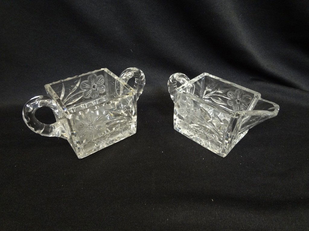American Brilliant Cut Glass Square Creamer and Sugar (1 of 6)
