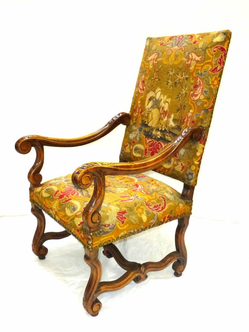 Early Carved French Style NeedlePoint Throne Chair (1 of 6)