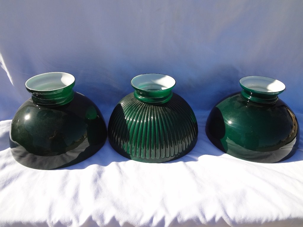 (3) Green Cased Student Lamp Shades (1 of 3)
