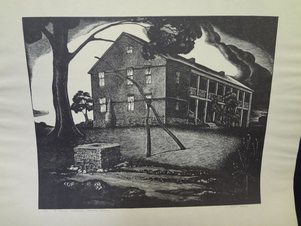 E. Hubert Deines Wood Engraving "A Kansas Landmark- (1 of 5)