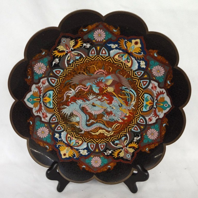 Cloisonne Enameled Chinese Charger: Scalloped Edge (1 of 5)