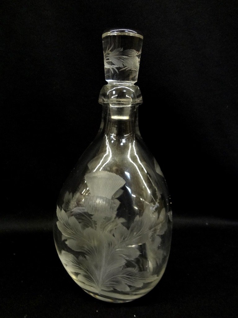 Libbey Glass Signed Decanter with Stopper "Thistle" (1 of 5)