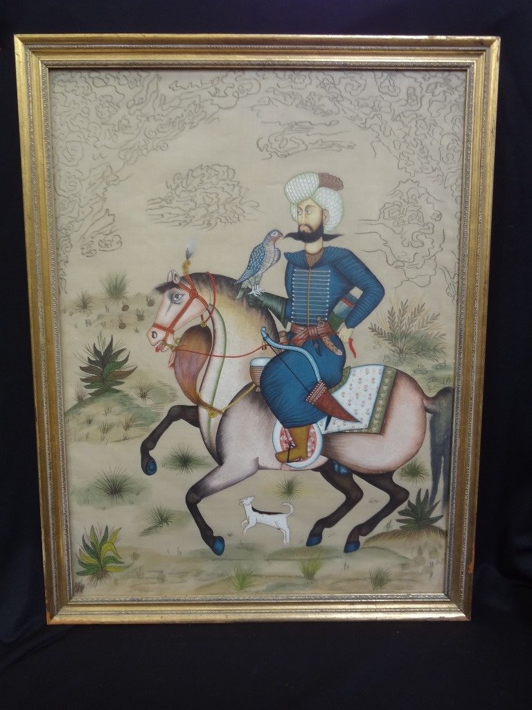 Large Silkscreen Persian Man on Horseback on Silk (1 of 4)