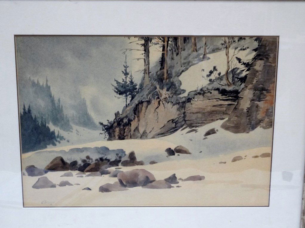 Attributed to Oska Droege Watercolor Matted and Framed (1 of 5)