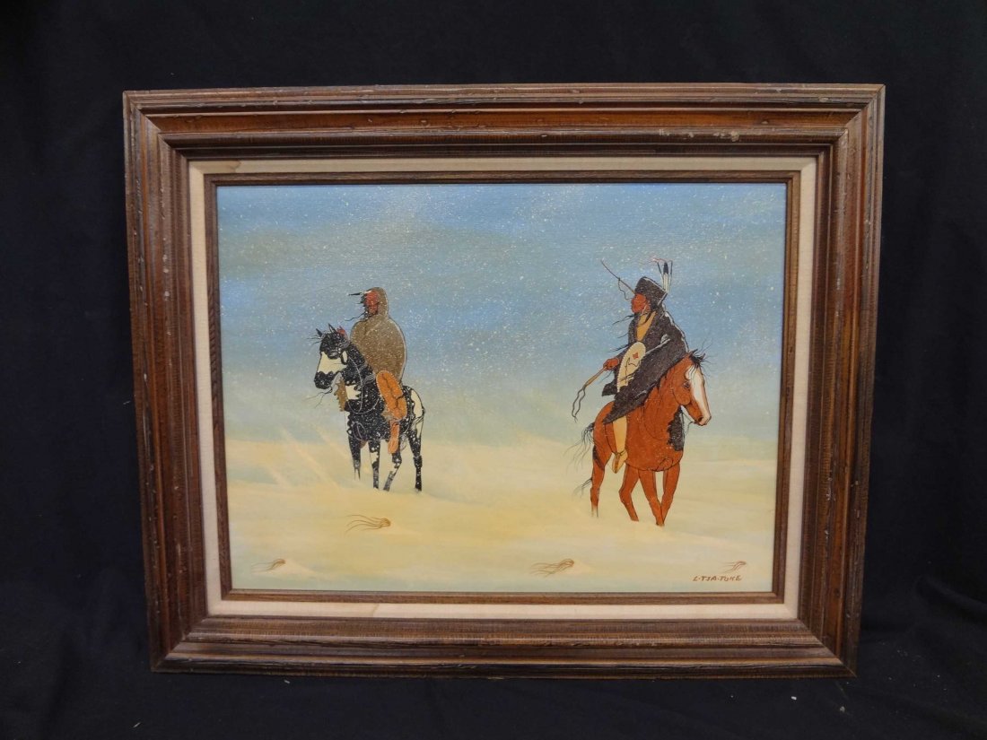 Kiowa Artist Lee Tsatoke Original Oil Painting "Meeting (1 of 5)