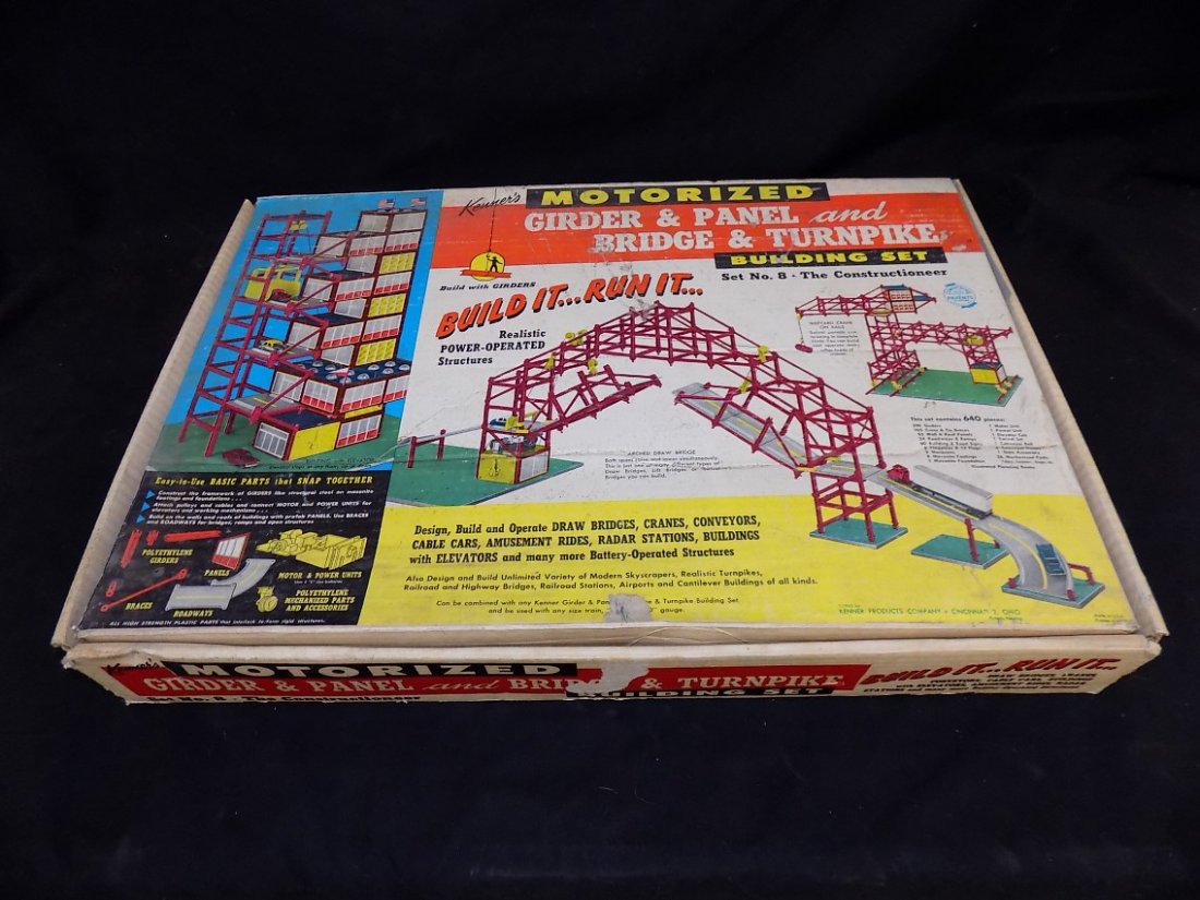 1960's Kenner's Motorized Girder & Panel and Bridge &: 1960's Kenner's Motorized Girder & Panel and Bridge & Turnpike Building Set No. 8 Looks to be complete but did not check each item. Comes with Original box