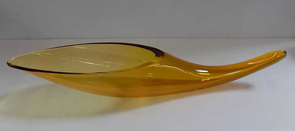 Large 18" Amber Blenko Glass Cornucopia Vase Amber (1 of 3)